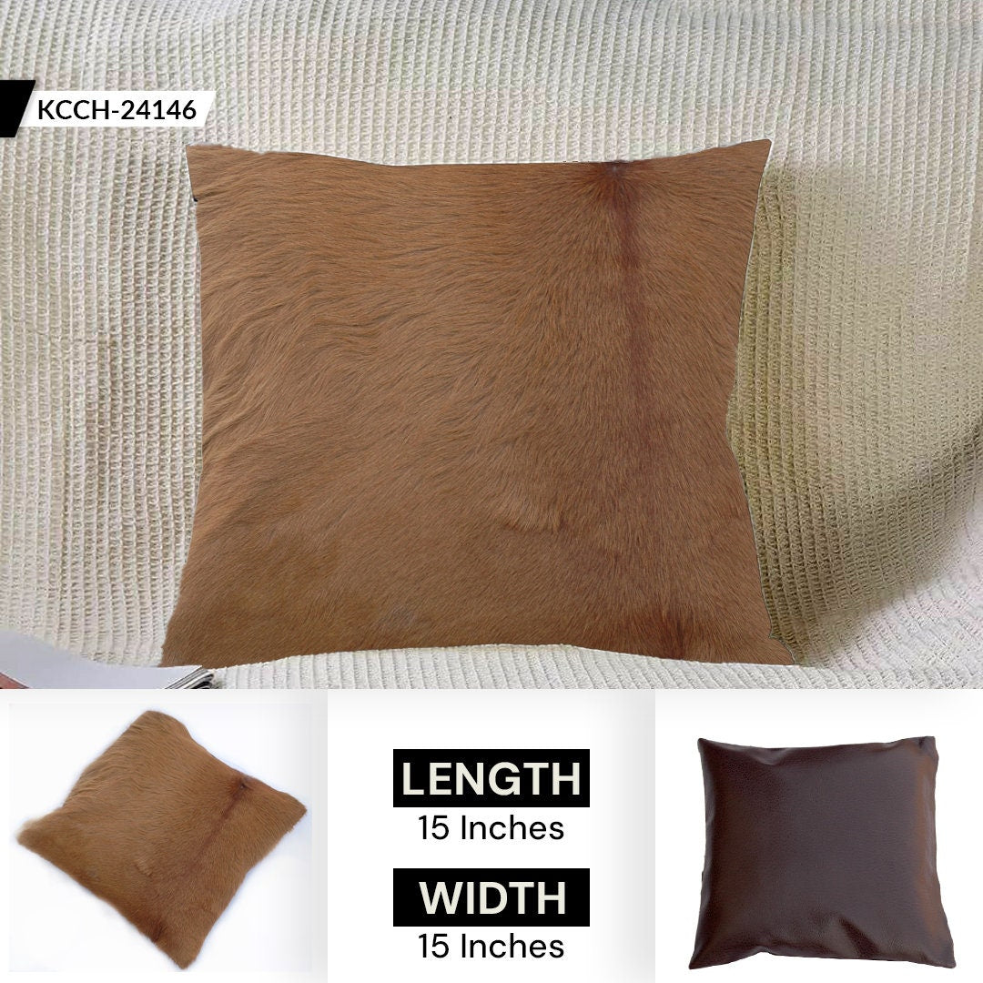 Luxurious Handmade Brown and White Cowhide Accent Cushion Cover for Sofa - Unique Pattern, Genuine Leather, Hidden Zipper - Western Modern