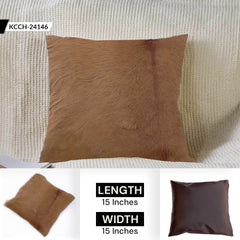 Luxurious Handmade Brown and White Cowhide Accent Cushion Cover for Sofa - Unique Pattern, Genuine Leather, Hidden Zipper - Western Modern