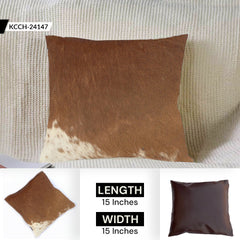 Luxurious Handmade Brown and White Cowhide Accent Cushion Cover for Unique Room Décor
