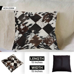 Stunning Multicolor Patchwork Cowhide Cushion Cover with Hypoallergenic Design-Includes Unique Animal Patterns & Soft Faux Leather Back