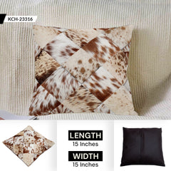 Luxurious Handmade Multicolour Patchwork Cowhide Cushion Cover for Non-Shedding Sofa - Soft Natural Hair, Unique Rustic Charm, Durable