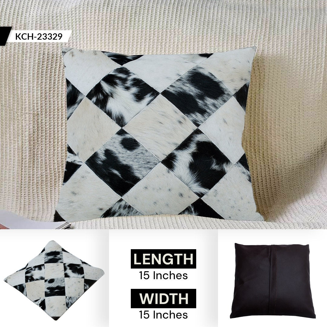 Luxurious Handmade Multicolor Patchwork Cowhide Cushion Cover for Natural Elegance & Rustic Charm