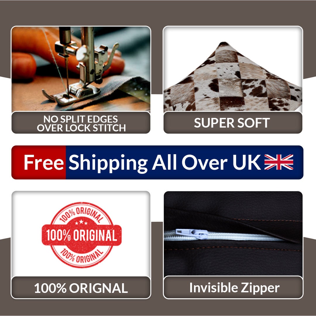 Luxury Multicolor Handmade Cowhide Patchwork Cushion Cover - Hypoallergenic Rustic Elegance & Natural Beauty