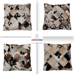 Luxury Multicolor Handmade Cowhide Patchwork Cushion Cover - Hypoallergenic Rustic Elegance & Natural Beauty