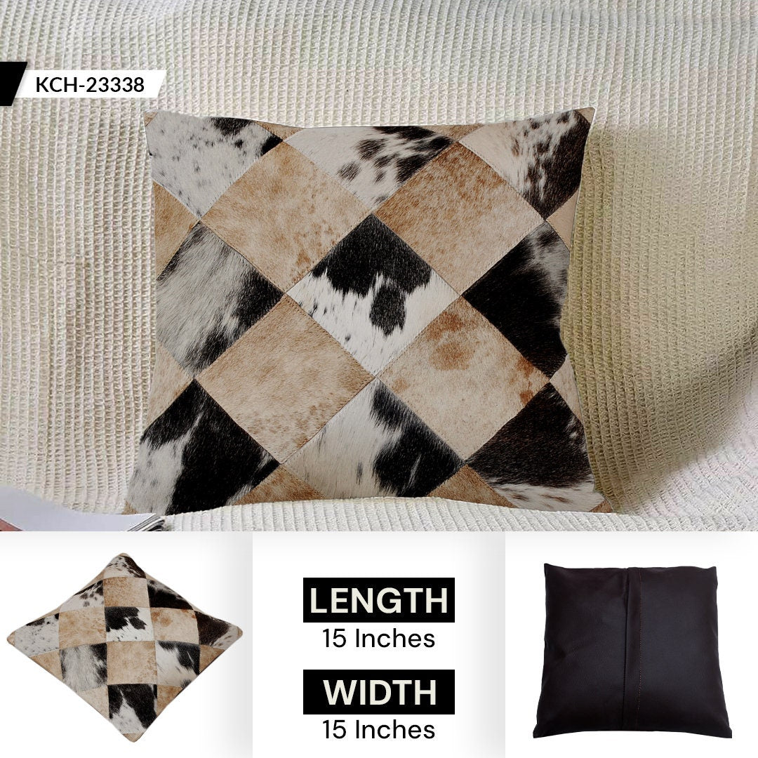 Luxury Multicolor Handmade Cowhide Patchwork Cushion Cover - Hypoallergenic Rustic Elegance & Natural Beauty