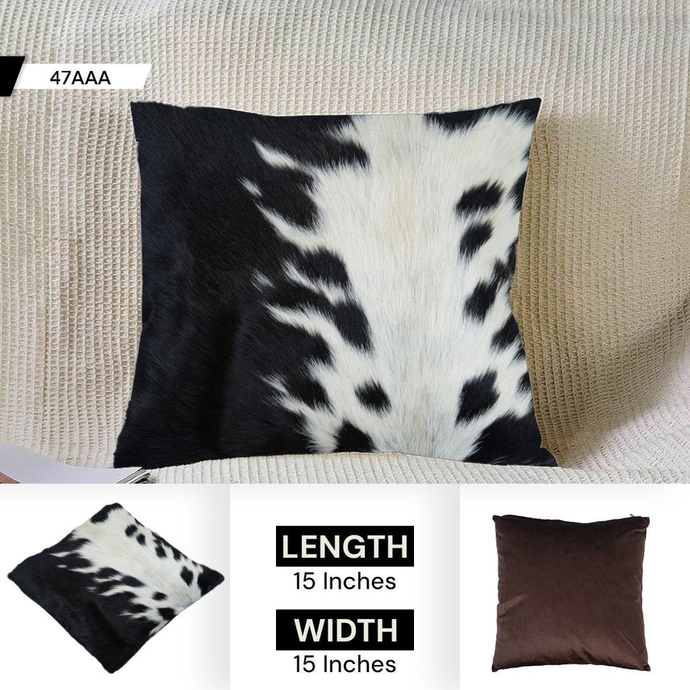 Luxurious Handmade Cowhide Accent Cushion Cover - Velvet Back, Unique Animal Patterns, Rustic Charm, Natural Cowhide Hair, Soft and Durable - Celestial Leather Limited