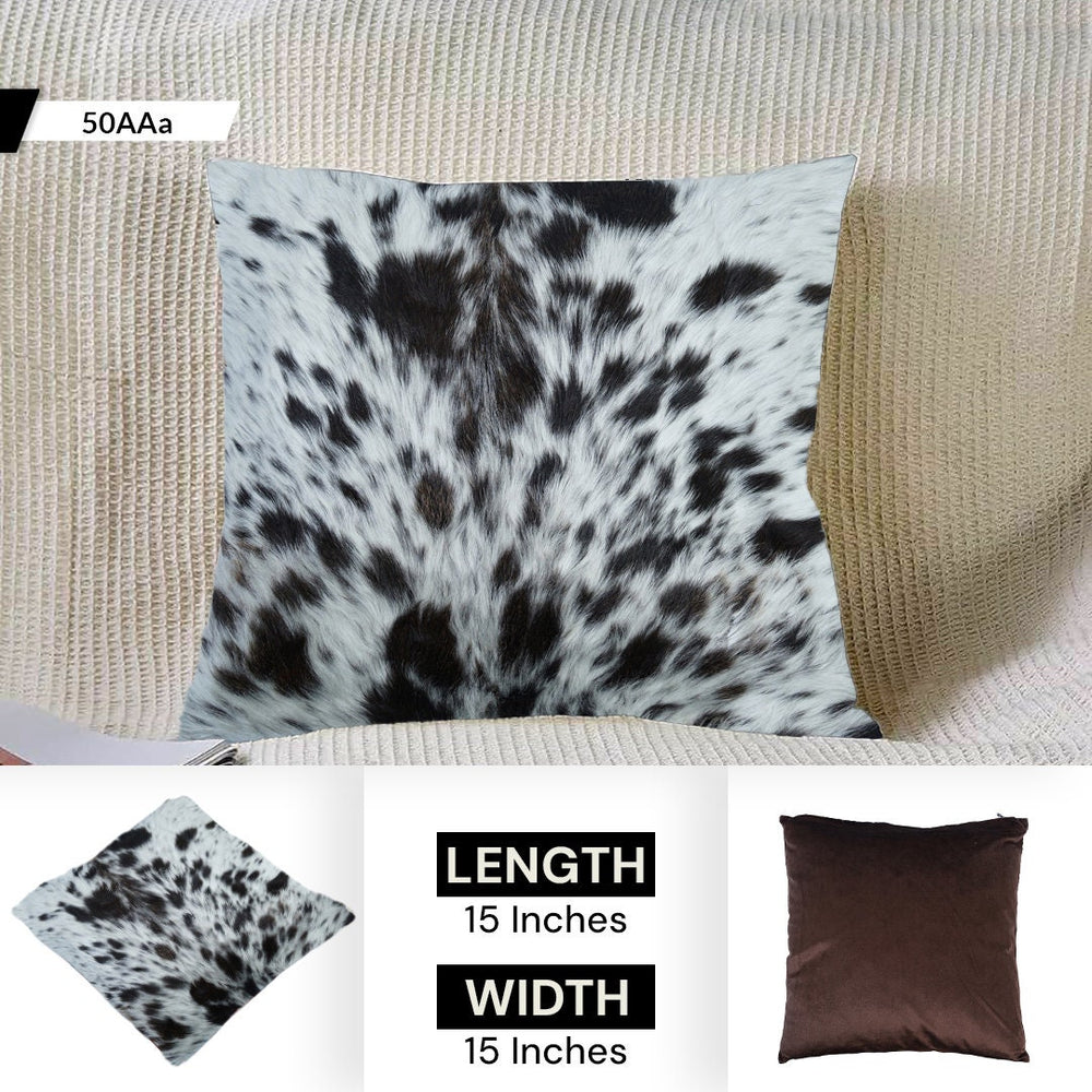 Handmade Luxury Cowhide Cushion Cover with Velvet Back - Animal Print Throw Pillow Case for Rustic Elegance - Celestial Leather Limited
