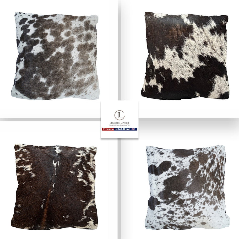 Luxurious Handmade Cowhide Cushion Cover with Velvet Back - Unique Animal Patterns - Rustic Elegance - 100% Natural Cowhide - Brown, Black, - Celestial Leather Limited