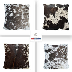 Luxurious Handmade Cowhide Cushion Cover with Velvet Back - Unique Animal Patterns - Rustic Elegance - 100% Natural Cowhide - Brown, Black, - Celestial Leather Limited