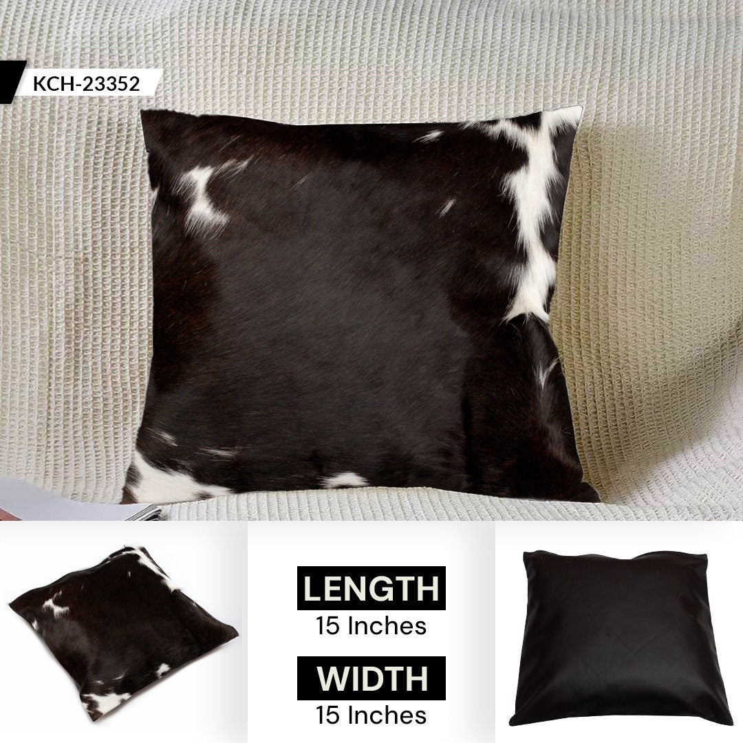 Luxurious Brown and White Cowhide Cushion Cover - Handmade Hair On Leather Pillowcase with Unique Animal Patterns and Faux Leather Back