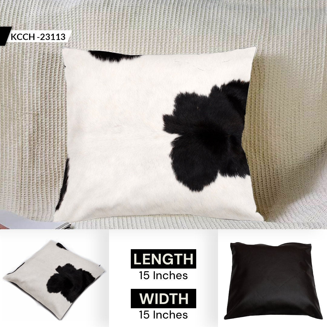 Luxurious Brown and White Cowhide Cushion Cover with Unique Animal Patterns - Handmade Hair on Leather Pillow Case for Home Décor