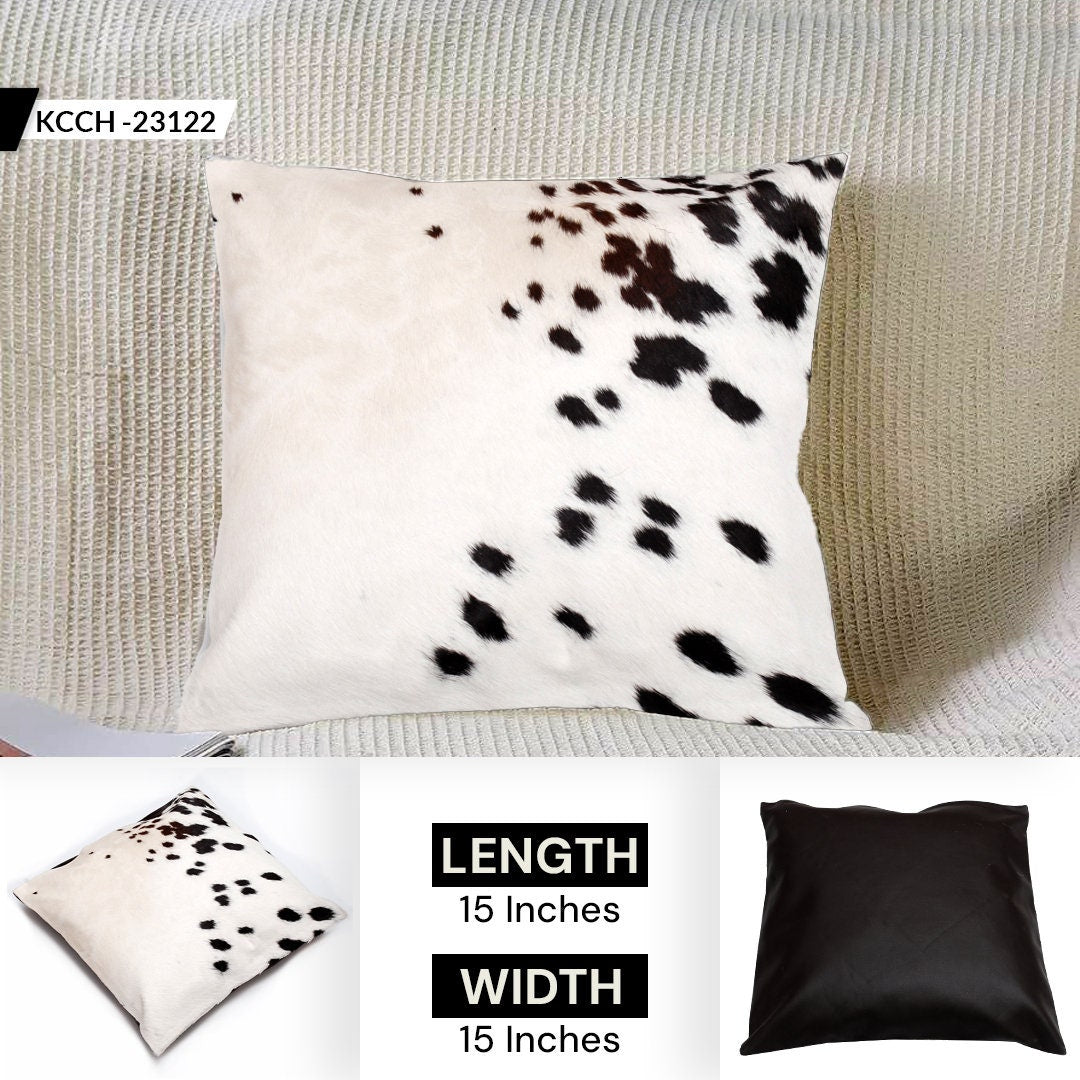 Luxury Brown & White Cowhide Cushion Cover with Animal Print - Handmade Rustic Elegance for Home Décor