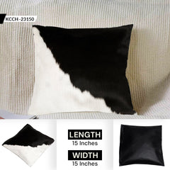 Luxurious Handmade Brown and White Cowhide Cushion Cover - Rustic Elegance for Sofa or Bed in Soft Cowhide Hair and Faux Leather