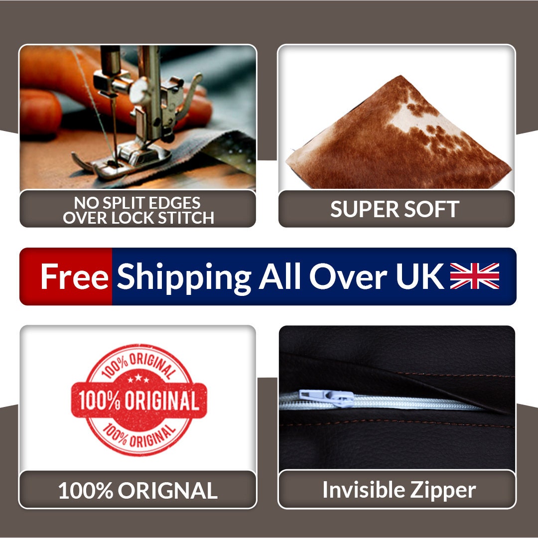 Handmade Brown and White Cowhide Cushion Cover - Luxurious 100% Natural Cowhide Throw Pillow Cover for Rustic Elegance