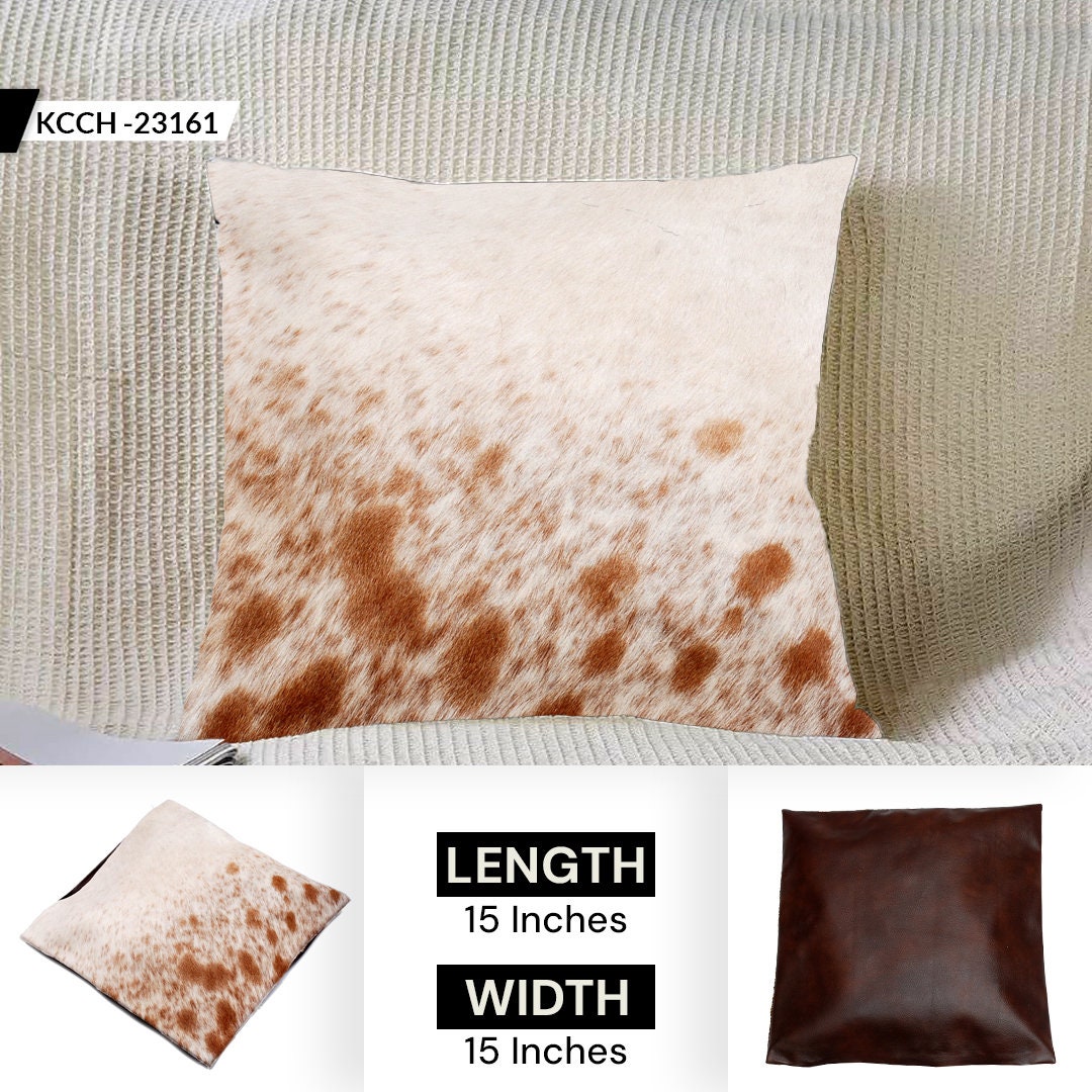 Luxurious Brown and White Cowhide Throw Cushion Cover with Rustic Charm and Natural Beauty