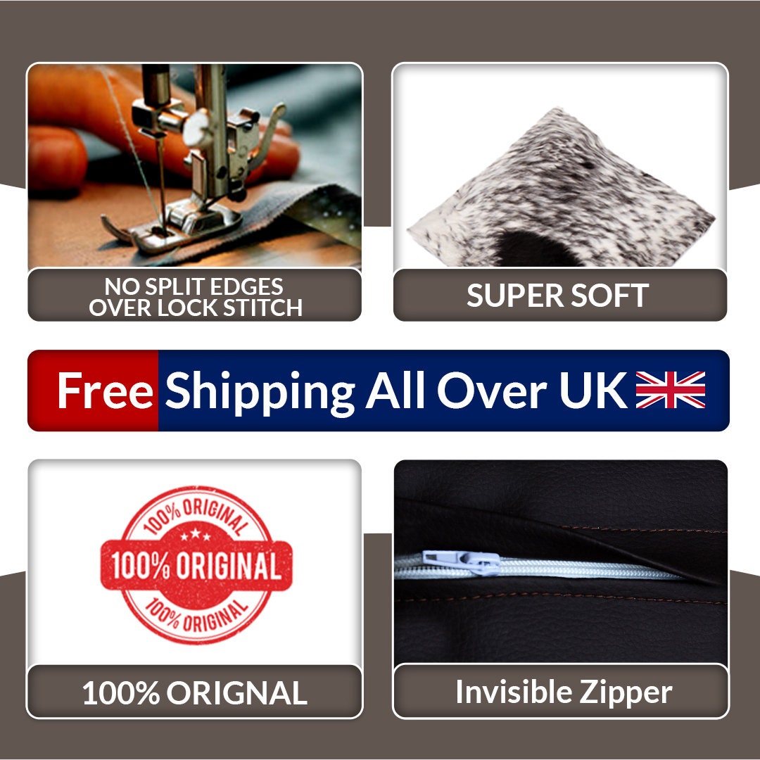 Luxurious Handmade Brown and White Cowhide Throw Cushion Cover - Natural Elegance for Home Decor