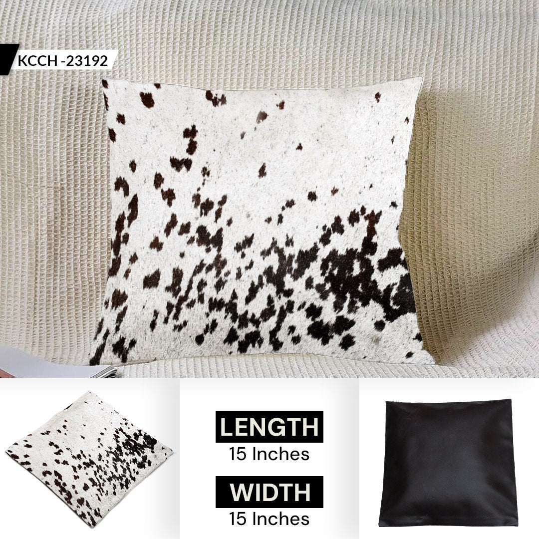 Luxurious Brown & White Cowhide Cushion Cover Handmade with 100% Natural Cowhide Hair - Faux Leather Back - Rustic Elegance for Home Decor
