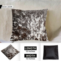 Luxurious Handmade Brown and White Cowhide Throw Cushion Cover - Natural Elegance for Home Decor