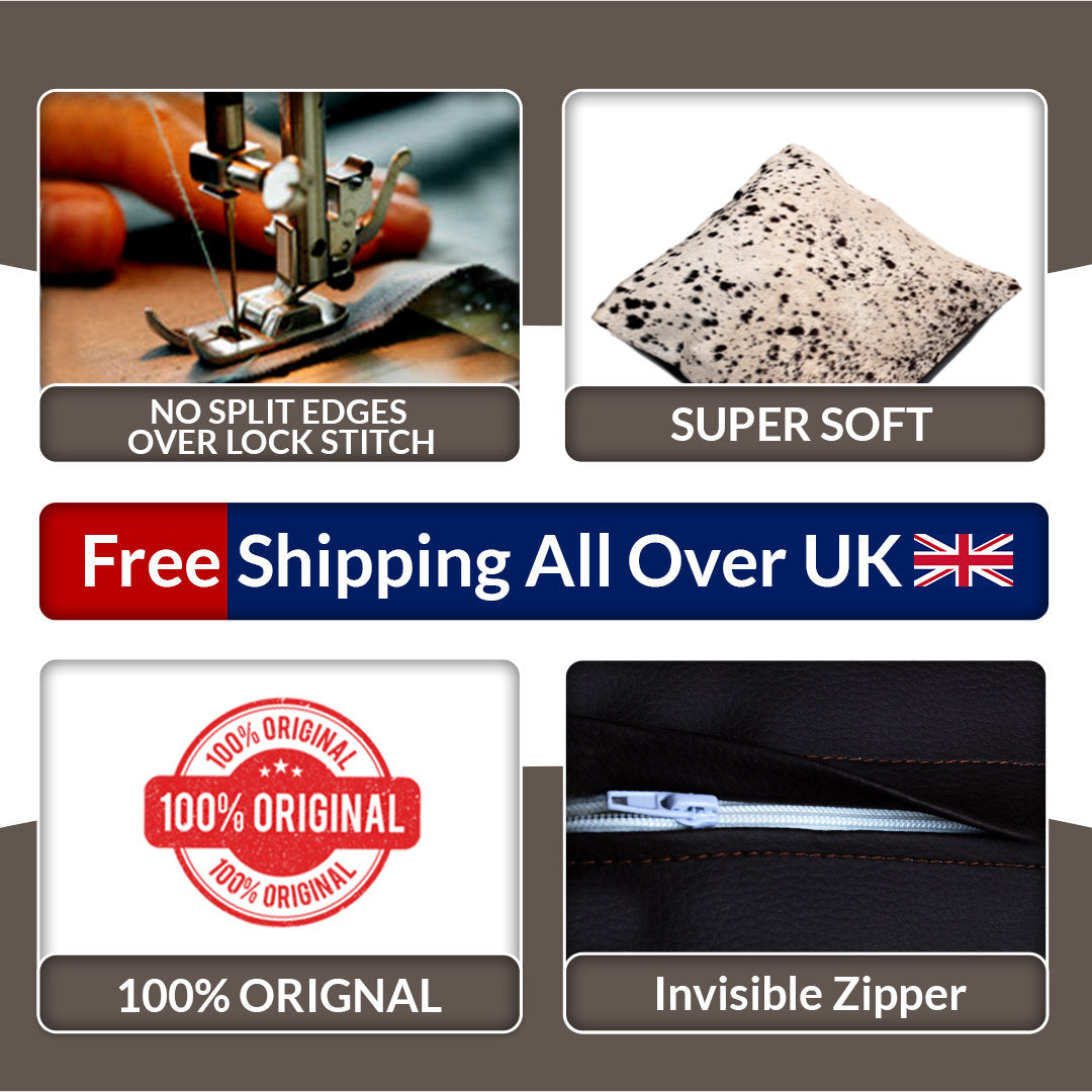 Luxurious Handmade Brown & White Cowhide Cushion Cover | Rustic Charm - Natural Beauty | Unique Animal Patterns | 100% Natural Cowhide