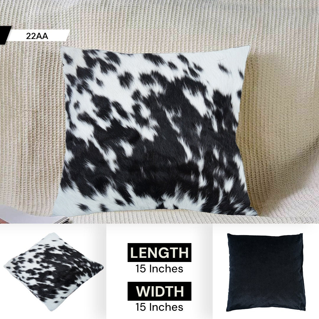 Luxurious Handmade Cowhide Accent Cushion Cover with Soft Velvet Back - Rustic Decorative Pillow Case - Celestial Leather Limited