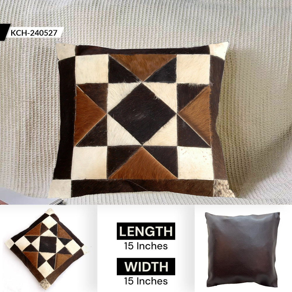 Handmade Multicolor Patchwork Cowhide Cushion Cover for Rustic Elegance and Natural Beauty - Celestial Leather Limited