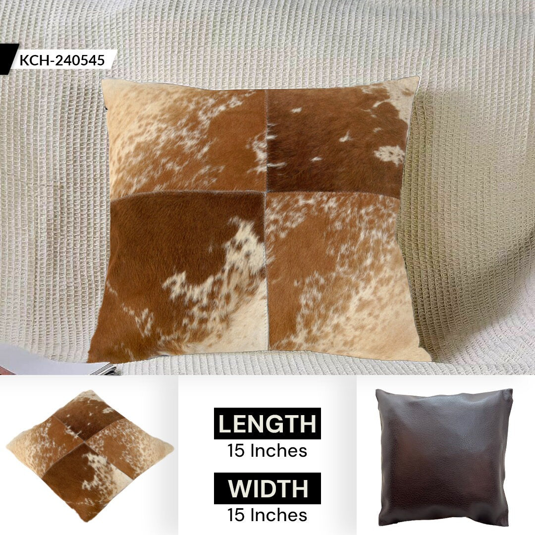 Luxury Multicolor Cowhide Patchwork Cushion Cover - Handmade Rustic Elegance with Hypoallergenic Leather Back, 15x15cm - Celestial Leather Limited