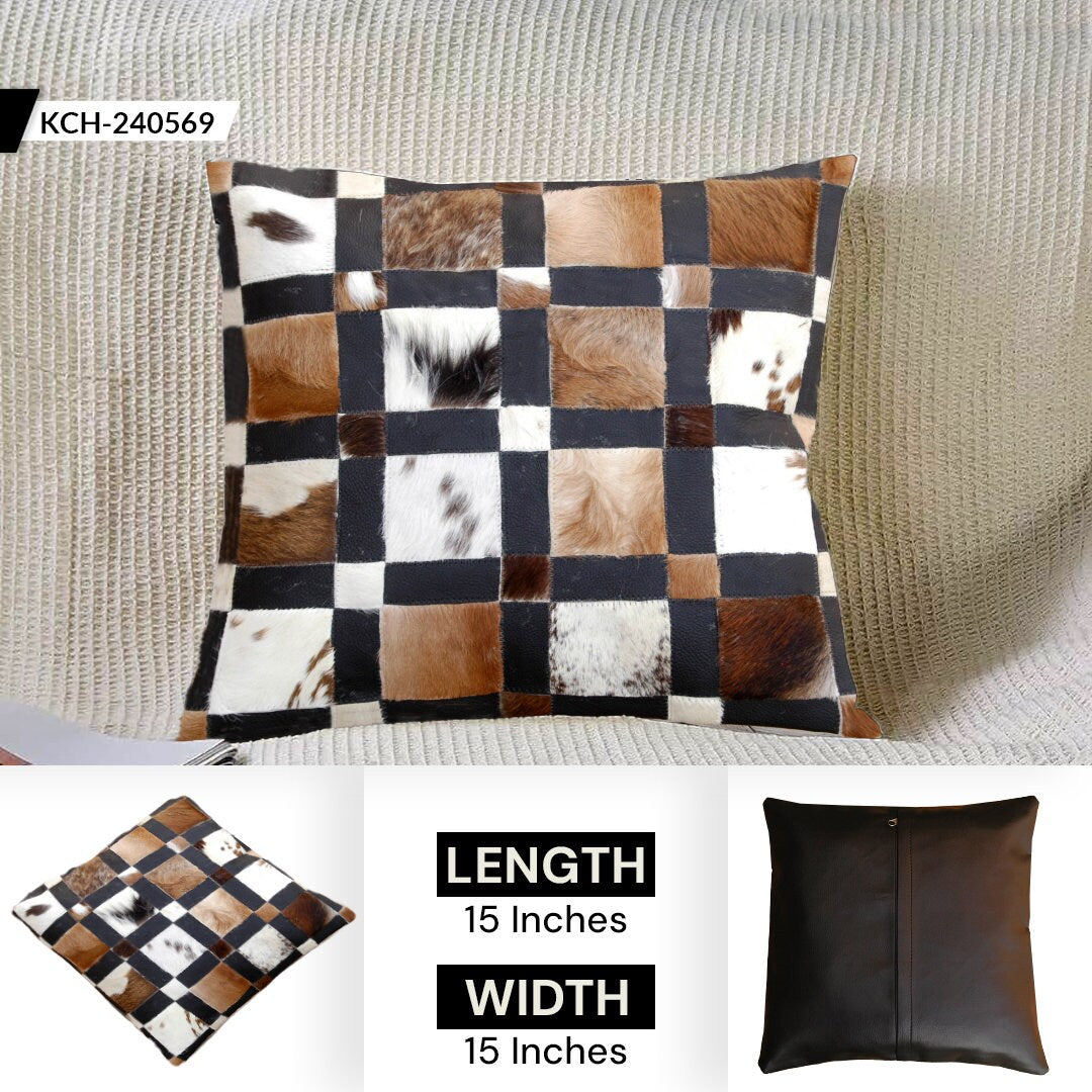 Luxurious Multicolor Patchwork Cowhide Hypoallergenic Cushion Cover with Unique Animal Patterns & Durable Design