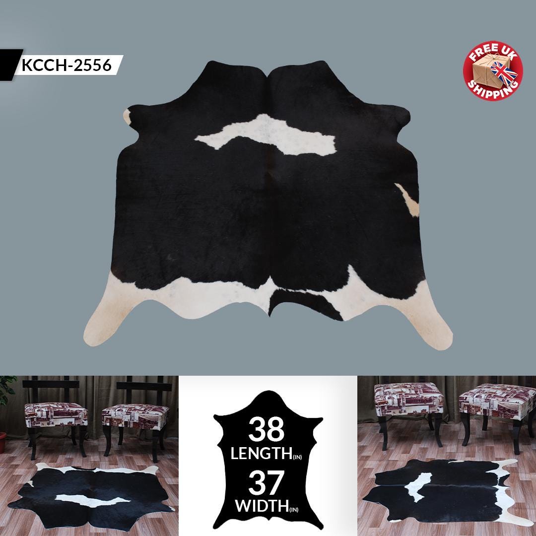 Luxuriously Handcrafted Natural Cowhide Area Rug - Hypoallergenic, Non-Slip Backing, Unique Markings, Durable and Versatile
