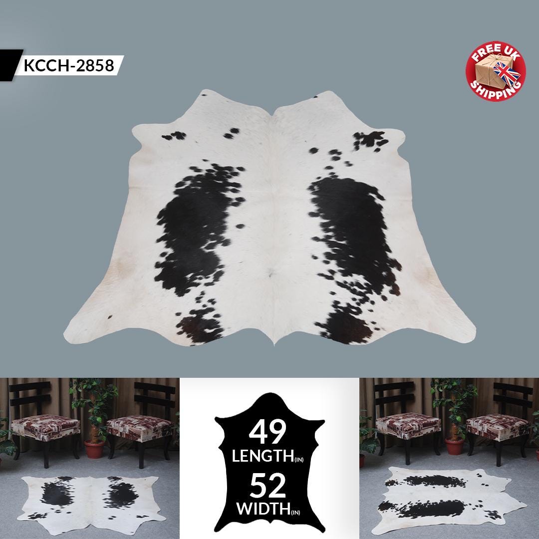Luxurious Black and White Cowhide Rug - Handcrafted, Hypoallergenic, Non-Slip Backing, Unique Natural Beauty and Durability - Celestial Leather Limited