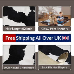 Luxury Black and White Cowhide Rug - Hypoallergenic Medium Hair on Salt & Pepper Rug for Home Decor - Unique, Durable, Handcrafted Elegance