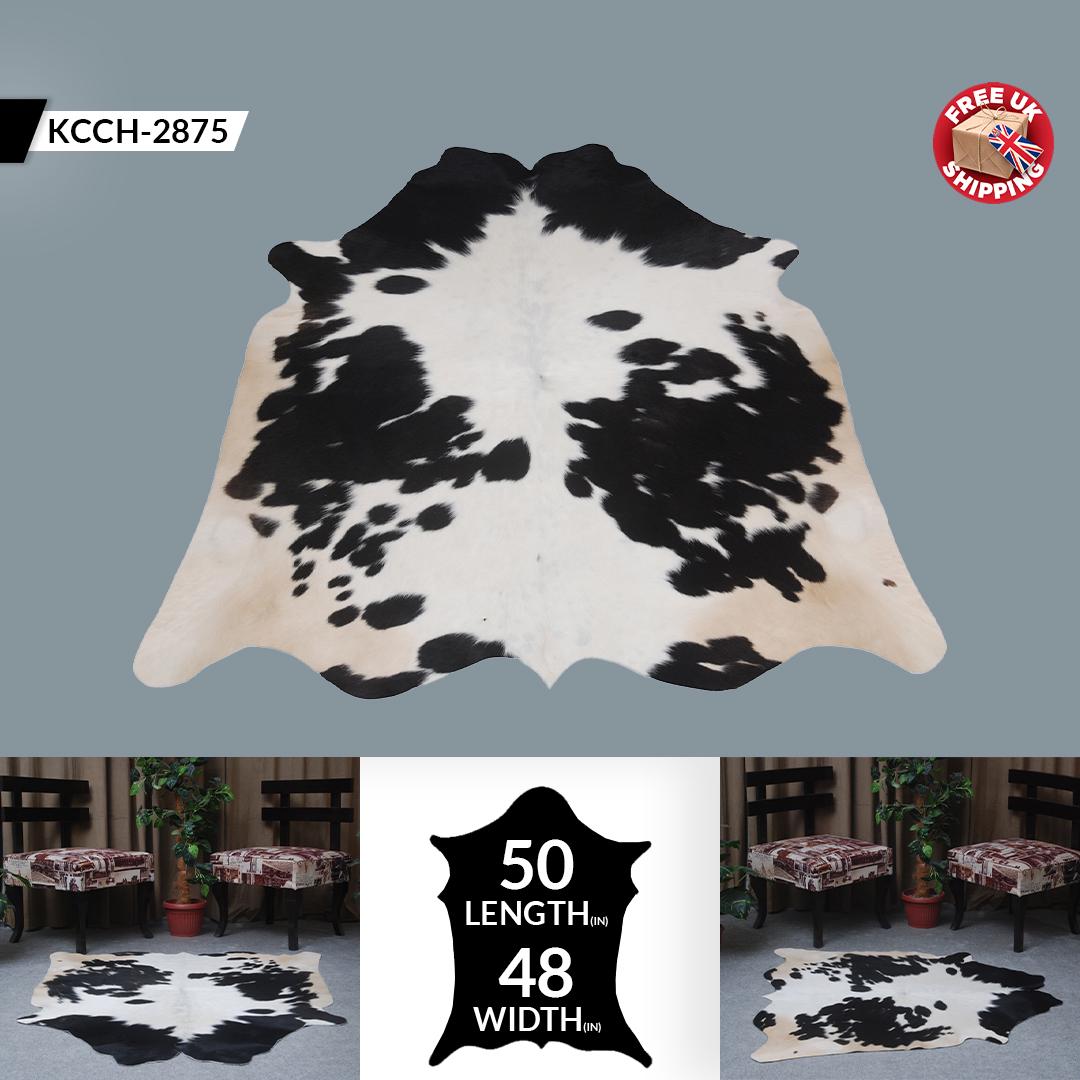Luxurious Dark Brown & White Cowhide Rug - Medium Size for Modern Home Decor