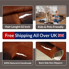Luxury Handcrafted Medium Brown & White Cowhide Rug - Hypoallergenic, Non-Slip, Unique Natural Beauty, Durable - Versatile