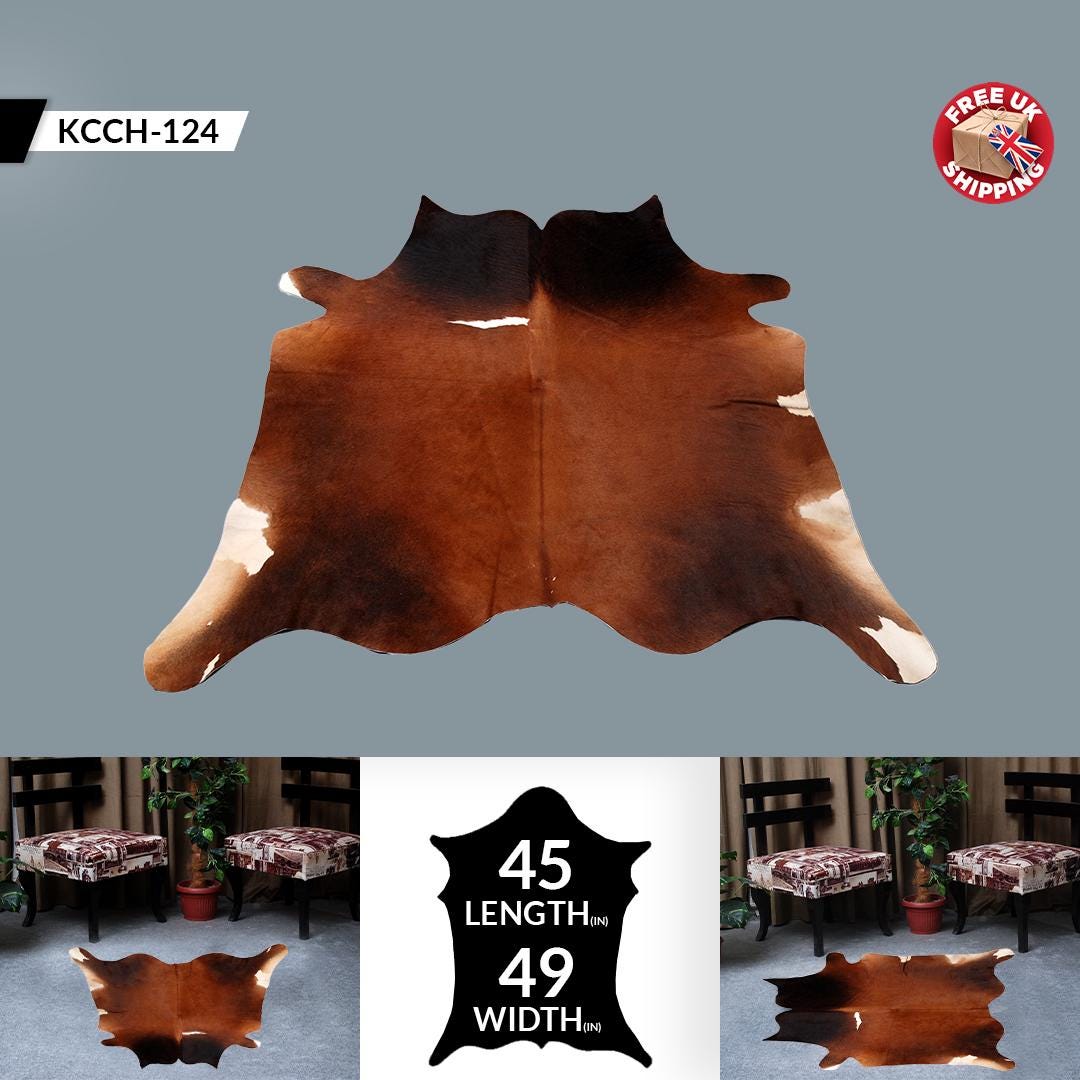 Luxury Handcrafted Medium Brown & White Cowhide Rug - Hypoallergenic, Non-Slip, Unique Natural Beauty, Durable - Versatile