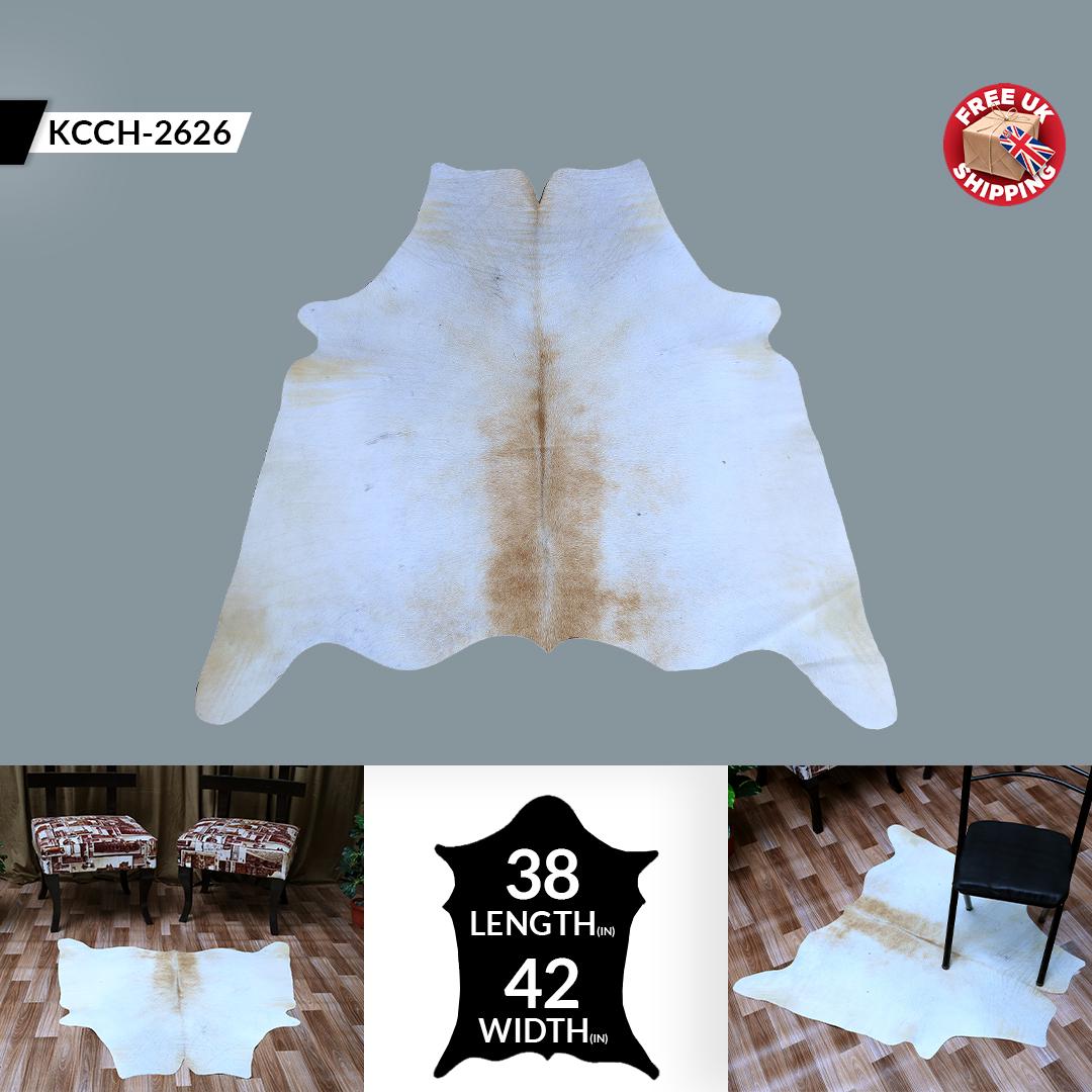 Luxurious Medium Brown and White Cowhide Rug - Hypoallergenic, Non-Slip Backing, Handcrafted, Unique Markings - Perfect for Bedroom/Living