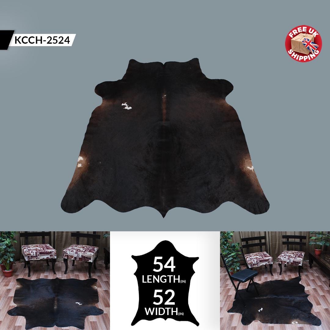 Luxurious Dark Brown & White Cowhide Rug | Hypoallergenic - Non-Slip | Handcrafted Natural Hair-on Hide | Durable - Unique Beauty