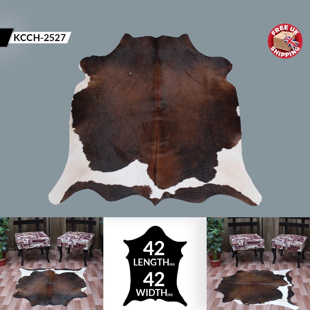 Luxurious Dark Brown & White Cowhide Rug - Hypoallergenic Medium Size Rug with Non-Slip Backing for Modern Home Decor
