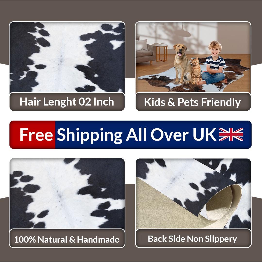 Luxurious Small Animal Print Cowhide Rug - Hypoallergenic, Non-Slip, Non-Shedding - Handcrafted from Premium Hides - Free Shipping in UK