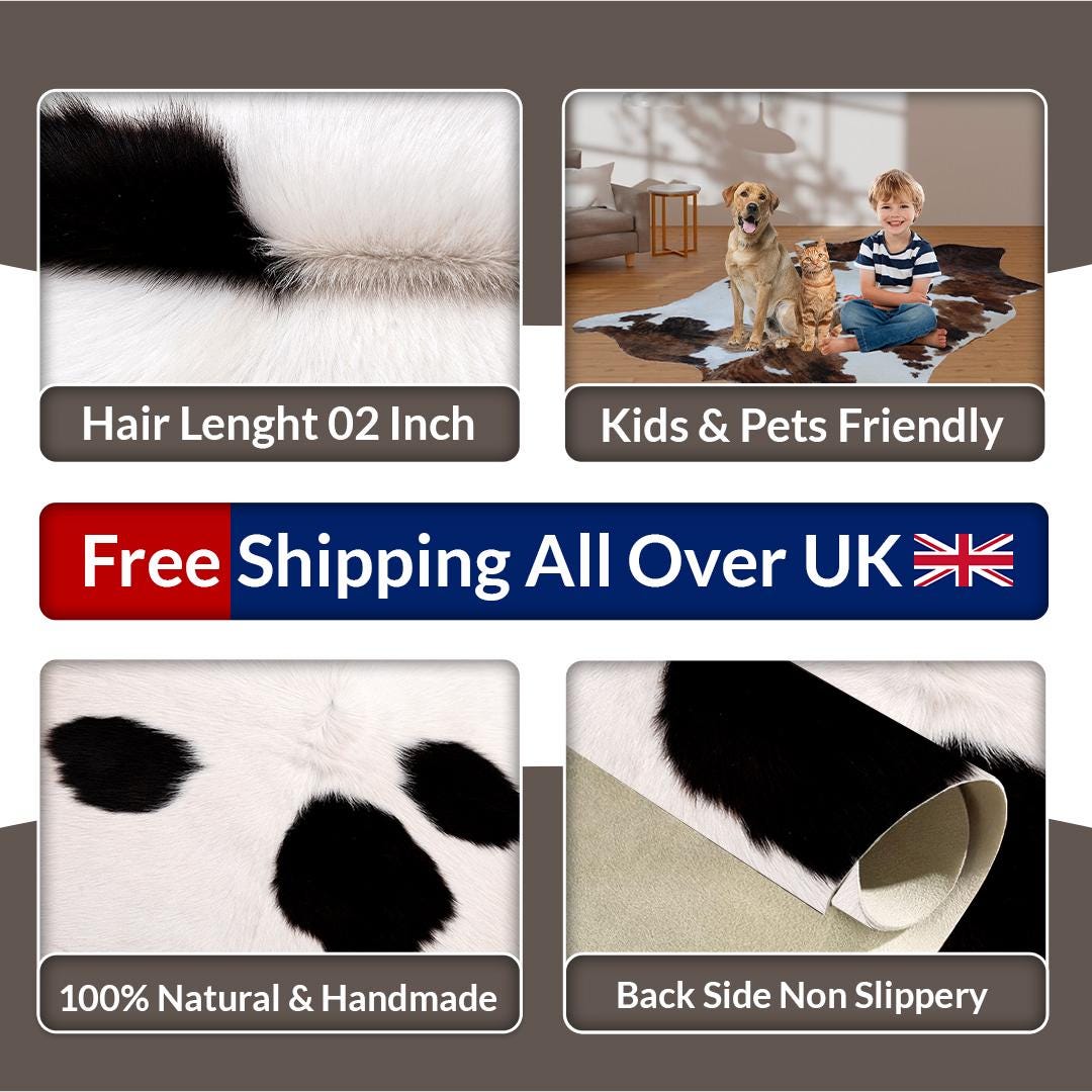 Luxurious Small Cowhide Rug - Dark Brown & White Animal Print with Non-Slip Suede Back - Hypoallergenic - Non-Shedding - Handcrafted Premium