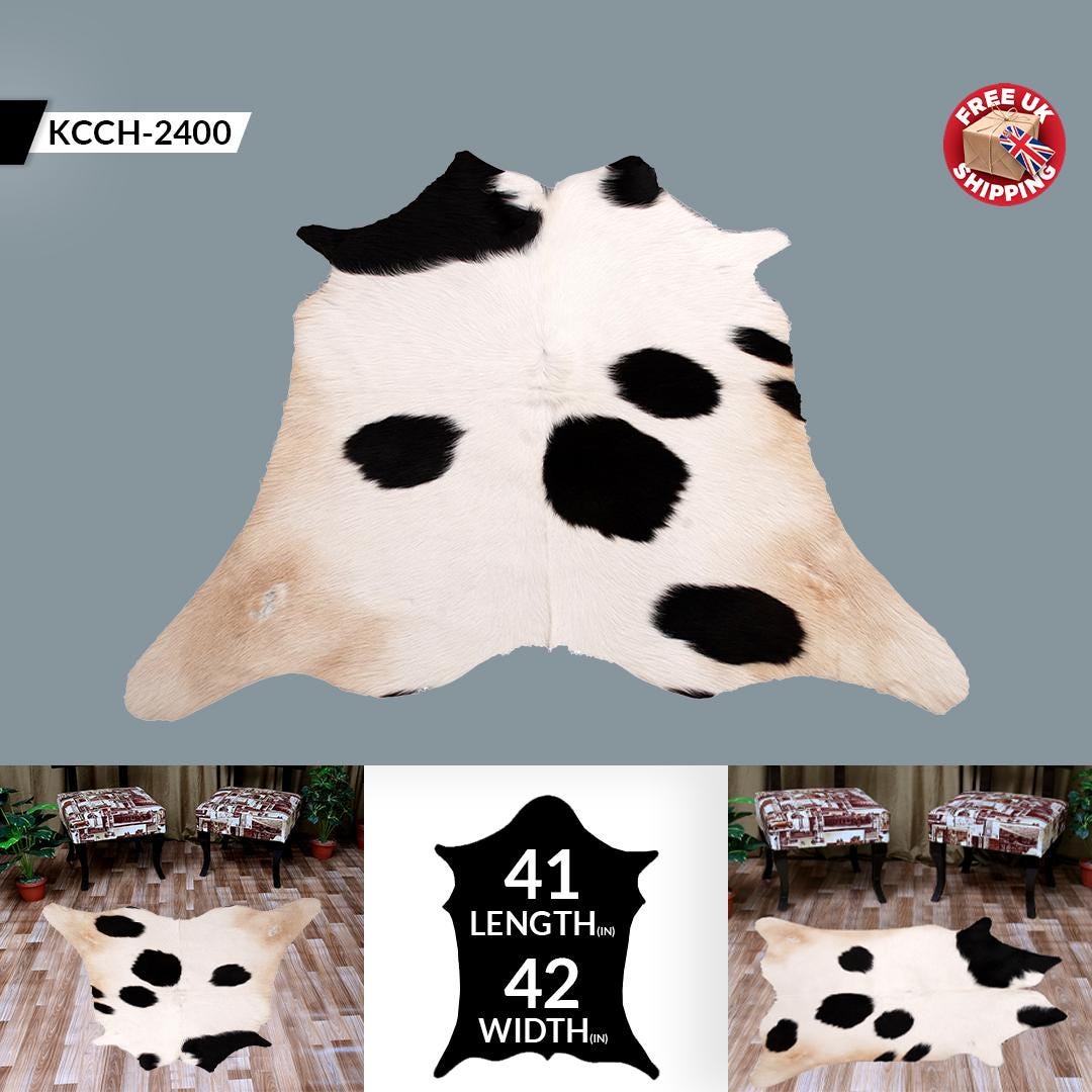 Luxurious Small Cowhide Rug - Hypoallergenic Dark Brown & White Animal Print Rug for Bedroom - Living Room - Non Slip Suede Back