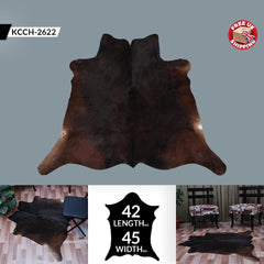 Stunning Dark Brown and White Cowhide Rug - Handcrafted Hypoallergenic Rug with Non-Slip Suede Backing - Luxurious and Practical Living Room