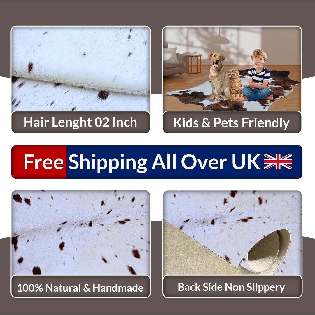 Luxurious Natural Cowhide Rug in Brown & White for Elegant Home Decor - Hypoallergenic, Non-Slip, High Quality, Unique - Versatile