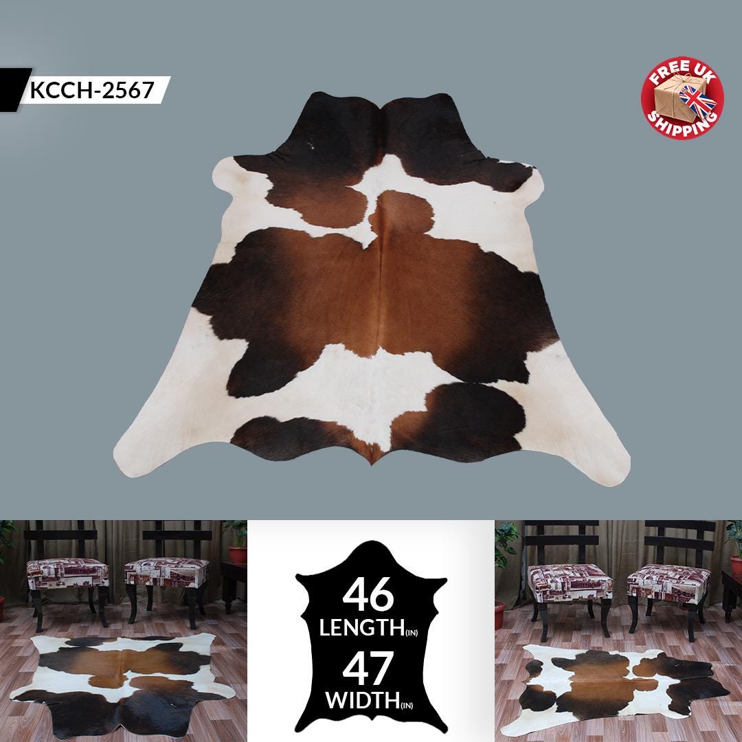 Luxurious Small Brown and White Cowhide Rug with Soft Hair | Hypoallergenic, Non-Slip Back, Non-Shedding | Handcrafted Natural Hide Rug for