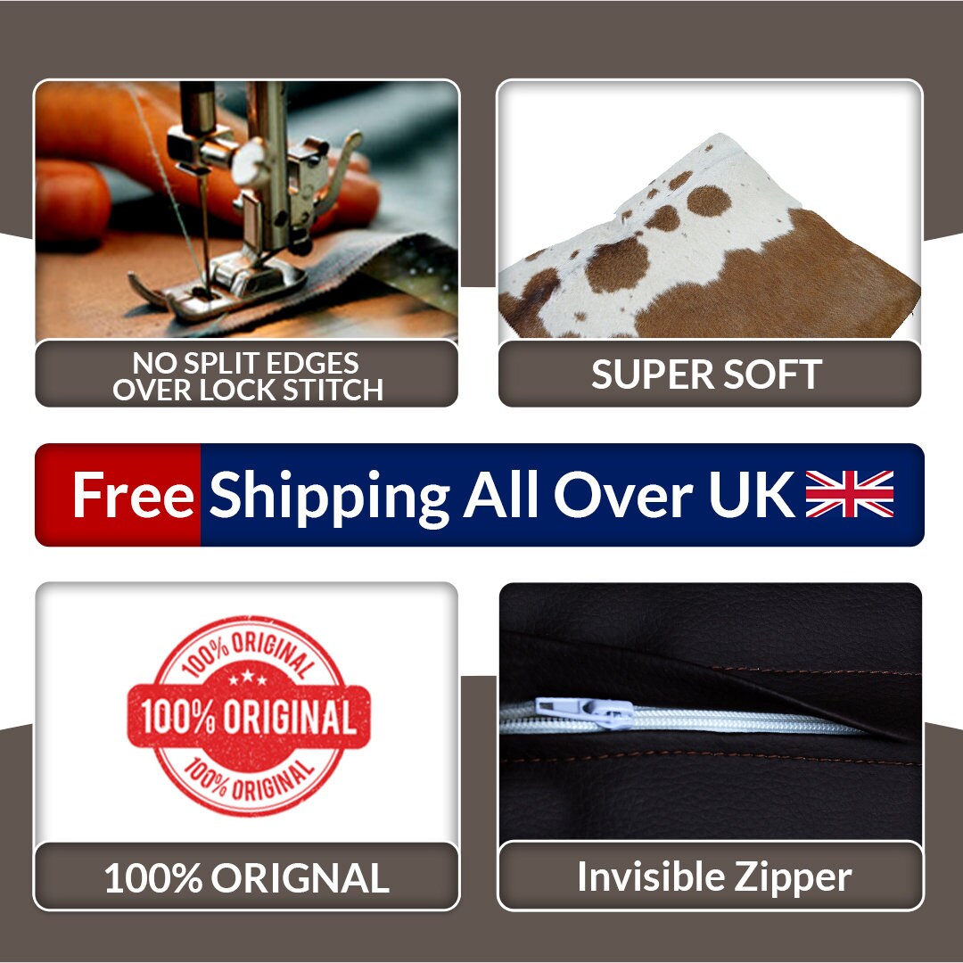 Luxurious Handmade Cowhide Cushion Cover - Rustic Elegance with Velvet Back - Natural Animal Patterns - Reversible Hair On Case - Celestial Leather Limited