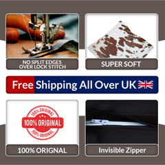 Luxury Handmade Cowhide Cushion Cover with Velvet Back - Animal Print Throw Pillow Case, Brown, Black, White Pattern - Celestial Leather Limited