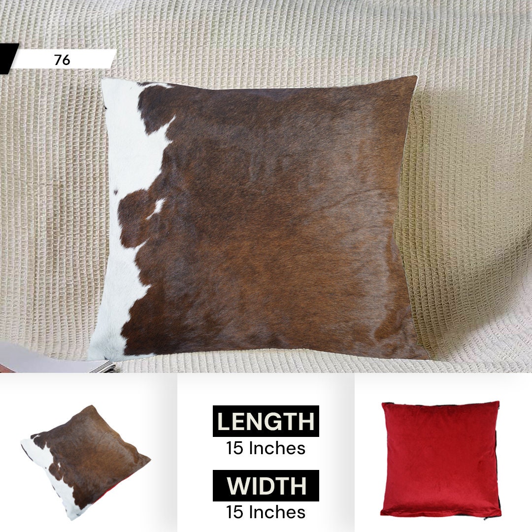 Rustic Elegance Cowhide Cushion Cover with Velvet Back - Handmade Luxury Accent Pillow Case in Brown, Black, and White - Celestial Leather Limited