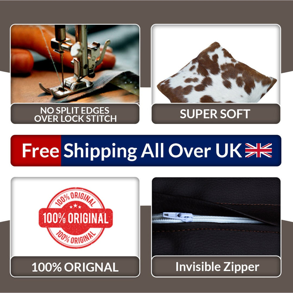 Luxurious Handmade Cowhide Cushion Cover - Rustic Elegance with Velvet Back, Reversible Hair On Design - Brown, Black, and White Patterns - Celestial Leather Limited