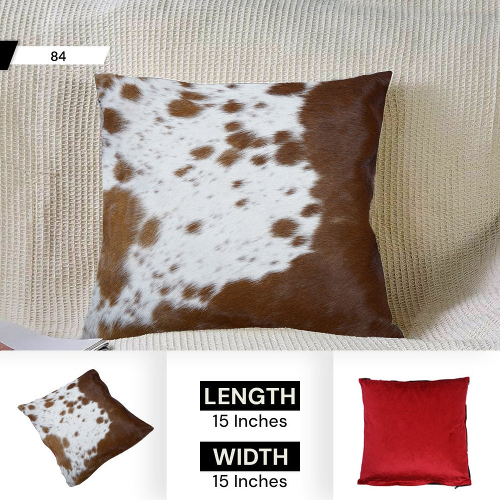 Luxurious Handmade Cowhide Cushion Cover - Rustic Elegance with Velvet Back, Reversible Hair On Design - Brown, Black, and White Patterns - Celestial Leather Limited