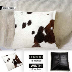 Rustic Elegance: Handcrafted Black & White Cowhide Cushion Cover with Faux Leather Back - Unique Patterns, Luxurious Comfort - Durable Build