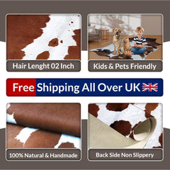 Luxurious Red & White Cowhide Rug - Hypoallergenic, Non-Slip Backing, Handcrafted, Unique Markings, Durable - Versatile Décor