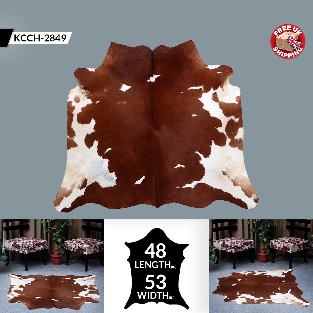 Luxurious Handcrafted Brown & White Cowhide Rug - Unique Natural Beauty for Rustic Charm - Elegance in Your Home